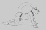  all_fours anthro big_bulge bulge clothing collar greyscale hewge jockstrap male mammal monochrome mustelid otter simple_background solo underwear 