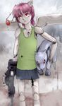  broken coffin_joe dog doll_joints highres original pink_hair red_eyes scope skirt weapon 