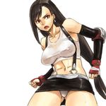  bad_id bad_pixiv_id black_hair breasts covered_nipples earrings elbow_gloves final_fantasy final_fantasy_vii fingerless_gloves gloves gus_(clarkii) jewelry large_breasts long_hair miniskirt panties pantyshot pencil_skirt red_eyes sketch skirt solo suspender_skirt suspenders sweat tank_top tifa_lockhart underwear 