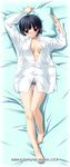  barefoot black_hair dakimakura feet full_body hashimoto_takashi ichinose_mio long_legs open_clothes open_shirt oversized_clothes pillow shirt solo white_breath 