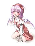  barefoot blush egg egg_laying haruichi hat highres mystia_lorelei pink_hair short_hair solo tears touhou wings 