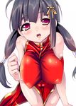  black_hair breasts china_dress chinese_clothes copyright_request dress huge_breasts long_hair open_mouth red_eyes shiranagi solo twintails 