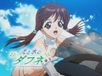  1girl bikini brown_eyes brown_hair cloud daphne_in_the_brilliant_blue elbow_gloves gloves happy hikari_to_mizu_no_daphne long_hair looking_at_viewer maia_mizuki mizuki_maia no_bra no_panties open_mouth outdoors sky solo swimsuit twintails 