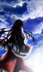  bad_id bad_pixiv_id black_hair collie highres houraisan_kaguya japanese_clothes kimono long_hair looking_back solo sunrise touhou 