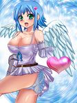  alec angel angel_wings ass asymmetrical_wings bad_id bad_pixiv_id bare_shoulders blue_hair breasts elbow_gloves error gloves green_eyes heart large_breasts miniskirt nanael open_mouth panties polka_dot polka_dot_panties queen's_blade short_hair skirt solo underwear wings 