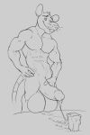  anthro balls big_balls big_penis cum cum_drip cum_in_a_cup cum_string dripping erection greyscale hewge hi_res humanoid_penis male mammal monochrome mouse muscular muscular_male nude penis rodent smile solo standing uncut 