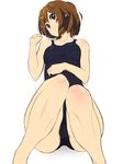  1girl bare_legs bare_shoulders brown_eyes brown_hair female gradient gradient_background iku_ki k-on! one-piece_swimsuit school_swimsuit short_hair simple_background solo swimsuit 