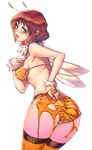  ass bad_id bad_pixiv_id bee_girl bikini blush honey insect_girl julion_(akesuzu) monster_girl original purple_eyes red_hair short_hair simple_background solo swimsuit tears thighhighs white_background wings 
