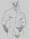  anthro badger big_penis flaccid greyscale hewge hi_res humanoid_penis looking_at_viewer male mammal monochrome muscular muscular_male mustelid nude pecs penis scar solo standing uncut veiny_muscles 