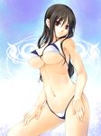  bad_id bad_pixiv_id bikini breasts brown_eyes brown_hair kirishima_satoshi large_breasts long_hair micro_bikini original solo swimsuit underboob 