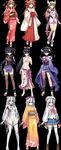  6+girls alternate_costume ar_tonelico ar_tonelico_i aurica_nestmile barefoot beret bikini black_background black_hair blue_eyes boots bow braid brown_hair candy_apple costume_chart cross_edge feet food front-tie_top hair_bow hair_ornament hair_ribbon hairband hat head_wings highres hirano_katsuyuki japanese_clothes kimono long_hair miko misha_arsellec_lune multiple_girls ninja official_art panties purple_legwear ribbon sandals sarong school_uniform serafuku shurelia side-tie_panties side-tie_skirt single_thighhigh skirt smile swimsuit thigh_boots thighhighs twin_braids underwear very_long_hair white_hair white_legwear yin_yang yukata 