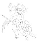  bat_wings beast_spear blush casual_one-piece_swimsuit flat_chest greyscale lineart monochrome one-piece_swimsuit open_mouth polearm remilia_scarlet short_hair slingshot_swimsuit solo spear swimsuit thighhighs touhou tsuutenkaaku ushio_to_tora weapon wings 