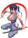  aji_(aziazi) blue_hair breasts large_breasts ninja original ponytail side_ponytail solo sweat sword weapon 