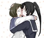  2girls ga-rei ga-rei_zero hug isayama_yomi multiple_girls ponytail school_uniform tears tsuchimiya_kagura 