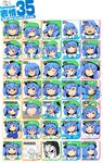  2girls :3 blue_eyes blue_hair chart expressions guido_mista hair_bobbles hair_ornament hat highres jojo_no_kimyou_na_bouken kawashiro_nitori multiple_girls omiya_(louise-louis-lucille) one-piece_swimsuit remilia_scarlet school_swimsuit sneer swimsuit touhou twintails two_side_up 