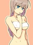  bad_id bad_pixiv_id bandeau between_breasts blue_eyes blush breasts brown_hair copyright_request finger_sucking large_breasts long_hair solo strapless tubetop yuuji_(and) 