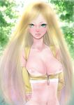  bad_id bad_pixiv_id blonde_hair blue_eyes breasts celes_chere cleavage final_fantasy final_fantasy_vi highres large_breasts long_hair midriff nipples noromi see-through solo 