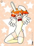  1girl bunnysuit earrings gloves jewelry kasumi_(pokemon) looking_at_viewer pokemon solo thighhighs wink 