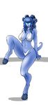  bikini blue_hair blue_horns blue_skin breasts butcherboy curvy draenei glowing glowing_eyes highres hooves horns huge_breasts monster_girl solo swimsuit tail warcraft world_of_warcraft 