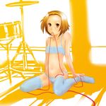  bad_id bad_pixiv_id breasts brown_eyes brown_hair drum drum_set hairband highres hinoki_(studio_spiral_dust) instrument k-on! lingerie mouth_hold panties red_string ribbon small_breasts solo string tainaka_ritsu thighhighs tomboy underboob underwear 