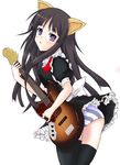  absurdres akiyama_mio alternate_costume animal_ears bad_id bad_pixiv_id bass_guitar black_hair blue_eyes blush cat_ears enmaided highres instrument ippon_sakura k-on! kemonomimi_mode lingerie long_hair maid panties pantyshot solo striped striped_panties thighhighs underwear 