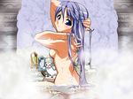  ass bath blue_eyes blush breasts choujuushin_gravion ferret leele lolotte long_hair medium_breasts oobari_masami purple_hair sideboob solo wallpaper 