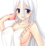  akasuga_moyashi apron blue_eyes blush box breasts heart-shaped_box kisara large_breasts long_hair naked_apron sideboob silver_hair smile solo valentine yuu-gi-ou yuu-gi-ou_duel_monsters 