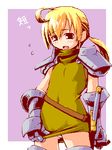  armor blonde_hair blush crossdressing embarrassed final_fantasy final_fantasy_tactics gauntlets long_hair lowres male_focus mikuni_aoi oekaki otoko_no_ko panties pantyshot ponytail ramza_beoulve sleeveless sleeveless_turtleneck solo squire_(fft) sweatdrop turtleneck underwear white_panties 