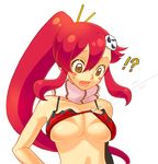  1girl assisted_exposure bad_id bad_pixiv_id biafura bikini_top blush_stickers breasts cleavage fishing_hook fishing_line hair_ornament large_breasts long_hair ponytail red_hair scarf solo tengen_toppa_gurren_lagann yoko_littner 