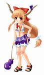  anklet aonagi_ibane bow gourd hair_bow horns ibuki_suika jewelry long_hair orange_hair red_eyes sandals solo touhou 