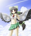  aonagi_ibane black_hair bow eyes green_bow hair_bow long_hair red_eyes reiuji_utsuho solo touhou wings 