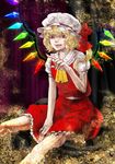 :q blood flandre_scarlet hands hat legs licking_lips lips pointing seko side_ponytail sitting solo tongue tongue_out touhou wings 