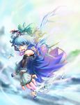  blue_eyes blue_hair bow cirno elbow_gloves fingerless_gloves food gloves hair_bow highres kage_houshi popsicle short_hair solo touhou wings 