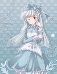  bad_id bad_pixiv_id copyright_request frills long_hair mtyy one_eye_closed red_eyes solo white_hair 