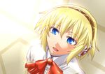  aegis_(persona) android blonde_hair blue_eyes persona persona_3 ribbon school_uniform segami_daisuke smile solo 