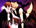  animal_ears bad_id bad_pixiv_id blonde_hair brown_hair cloud_strife final_fantasy final_fantasy_vii final_fantasy_viii halloween happy_halloween kuro_(tsumito) male_focus multiple_boys pointy_ears scar squall_leonhart tail vampire werewolf wolf_ears yaoi 