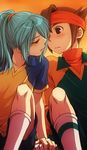  blush chimosuke endou_mamoru gloves goalkeeper headband imminent_kiss inazuma_eleven inazuma_eleven_(series) kazemaru_ichirouta kiss male_focus multiple_boys raglan_sleeves raimon raimon_soccer_uniform soccer_uniform sportswear uniform yaoi 