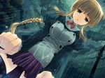  1girl game_cg outdoors rain silfa skirt sky solo thigh-highs thighhighs wet 