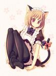  animal_ears black_legwear blonde_hair bow brown_eyes cat_ears cat_tail feet kimarin maid maid_headdress original panties panties_under_pantyhose pantyhose ribbon short_hair sitting soles solo tail thighband_pantyhose underwear 