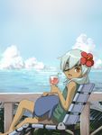  bird drink eyepatch flower inazuma_eleven inazuma_eleven_(series) lounging ocean penguin relaxing sakuma_jirou sea sitting sky trap white_hair 