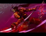  akatsuhara_empire armor black_hair horns male_focus oni oropi pixiv_fantasia pixiv_fantasia_3 ponytail red red_eyes solo sword weapon 