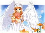  angel_wings copyright_request dress feathers flower hairband lolita_hairband orange_hair poppy_(flower) solo stuffed_animal stuffed_toy teddy_bear tenhiro_naoto white_dress wings 