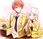  1girl angel_beats! blazer bug couple flower hetero insect jacket ladybug machimori otonashi_(angel_beats!) school_uniform tenshi_(angel_beats!) 