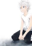  crying gradient gradient_background highres hunter_x_hunter killua_zoldyck kneeling male male_focus shota sitting solo tears white_background white_hair 