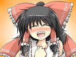  :d bad_id bad_pixiv_id black_hair blush bow closed_eyes hair_bow hakurei_reimu happy open_mouth smile solo sora_no_amagumo touhou 