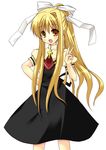  air bad_id bad_pixiv_id blonde_hair brown_eyes highres kamio_misuzu long_hair oumi_neneha ponytail ribbon school_uniform solo v very_long_hair 