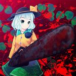  akai_ronii bad_id bad_pixiv_id blood chainsaw eyes green_eyes hat heart komeiji_koishi short_hair silver_hair solo touhou 