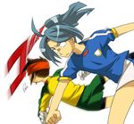  2boys angry inazuma_eleven inazuma_eleven_(series) kazemaru_ichirouta multiple_boys pixiv_manga_sample ponytail punch punching trap uniform 