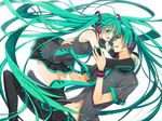  1girl aqua_eyes aqua_hair bad_id bad_pixiv_id detached_sleeves genderswap genderswap_(ftm) hatsune_miku hatsune_mikuo headphones headset long_hair necktie skirt smile thighhighs twintails very_long_hair vocaloid yuuno_(yukioka) zettai_ryouiki 