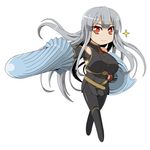  chibi kenji_t1710 long_hair pantyhose red_eyes selvaria_bles senjou_no_valkyria shield silver_hair solo 